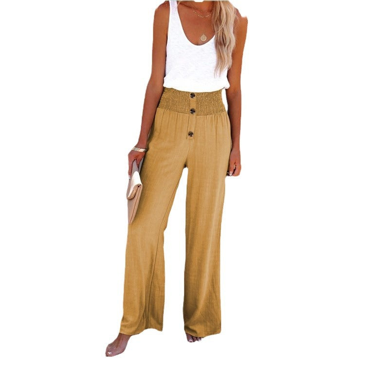 Damen Weite Hose mit Knopfleiste und elastischem Bund EB