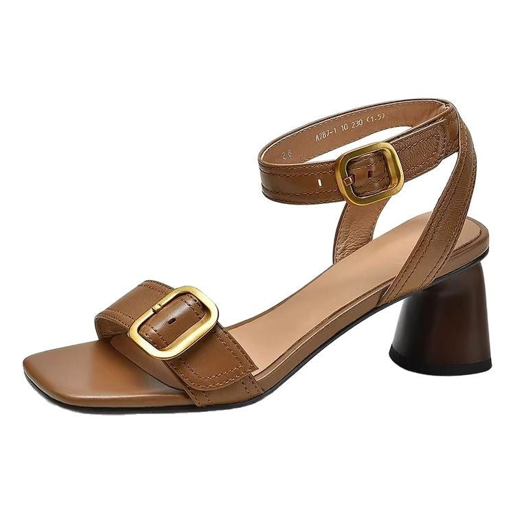 Damen elegante Sandalen mit breitem Riemen und markanter Schnalle EB