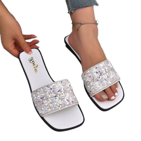 Damen Glitzernde Slides mit eleganter Strass-Applikation EB