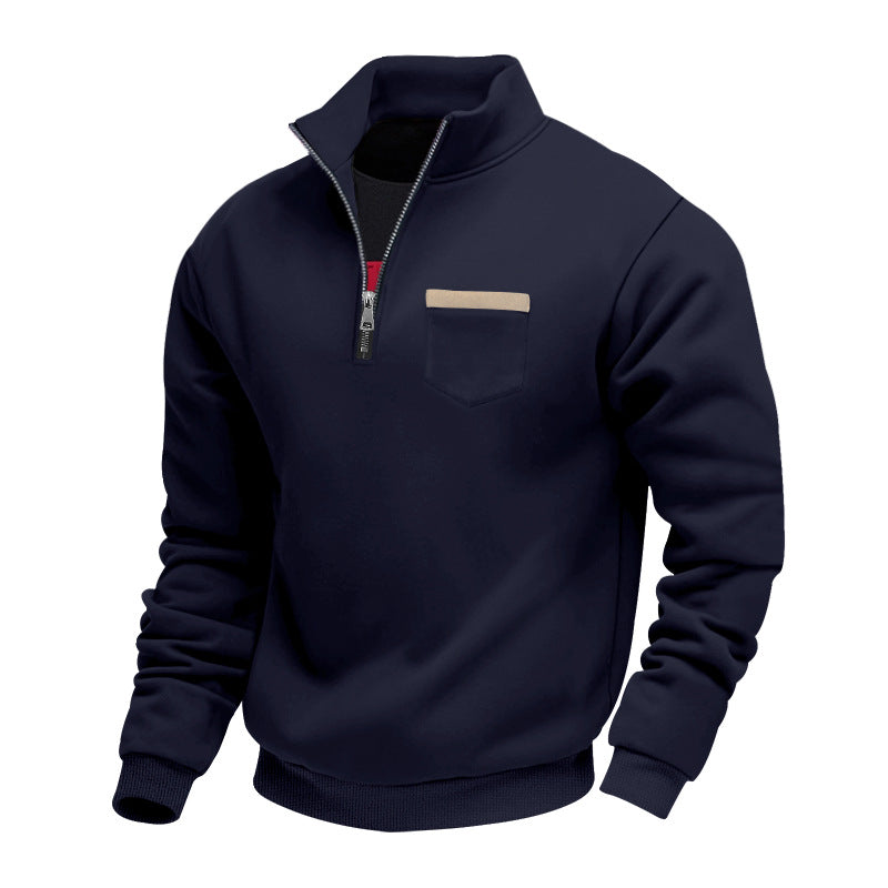 Herren nan Sweatshirt mit halbem Reißverschluss Stehkragen und Brusttasche EB