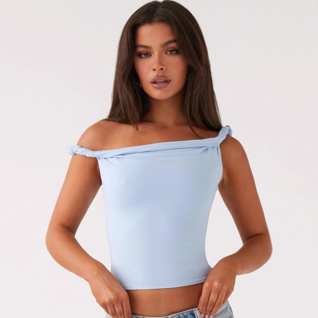 Damen Off-Shoulder Crop-Top mit modischen Raffungselementen EB