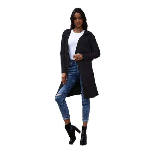 Damen Strickjacke mit Kapuze und stilvollem Zopfdesign EB