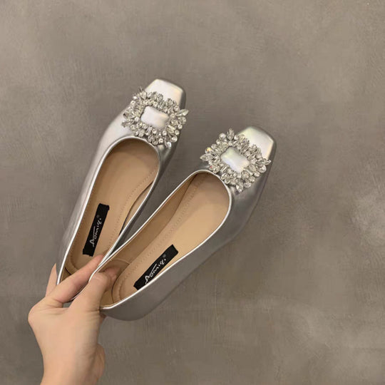 Damen elegante Ballerinas mit funkelnder Schmuckapplikation EB