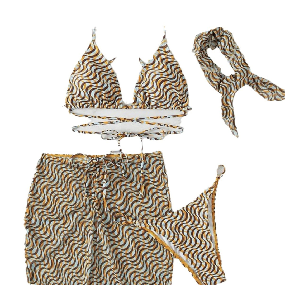 Damen Wickel-Bikini-Set mit floralem Muster und verspieltem Rock EB