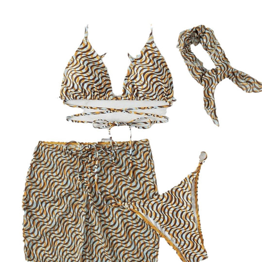 Damen Wickel-Bikini-Set mit floralem Muster und verspieltem Rock EB