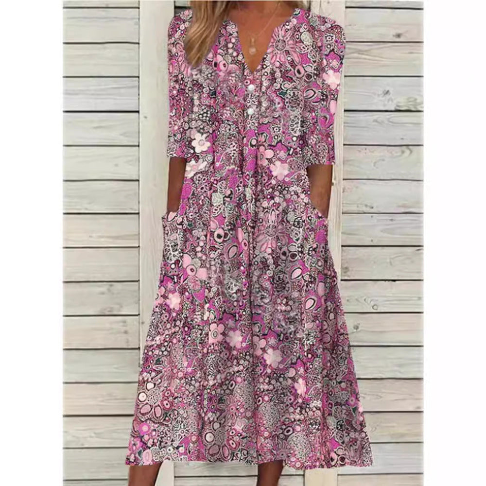 EB | Blumen Midi Kleid mit Taschen