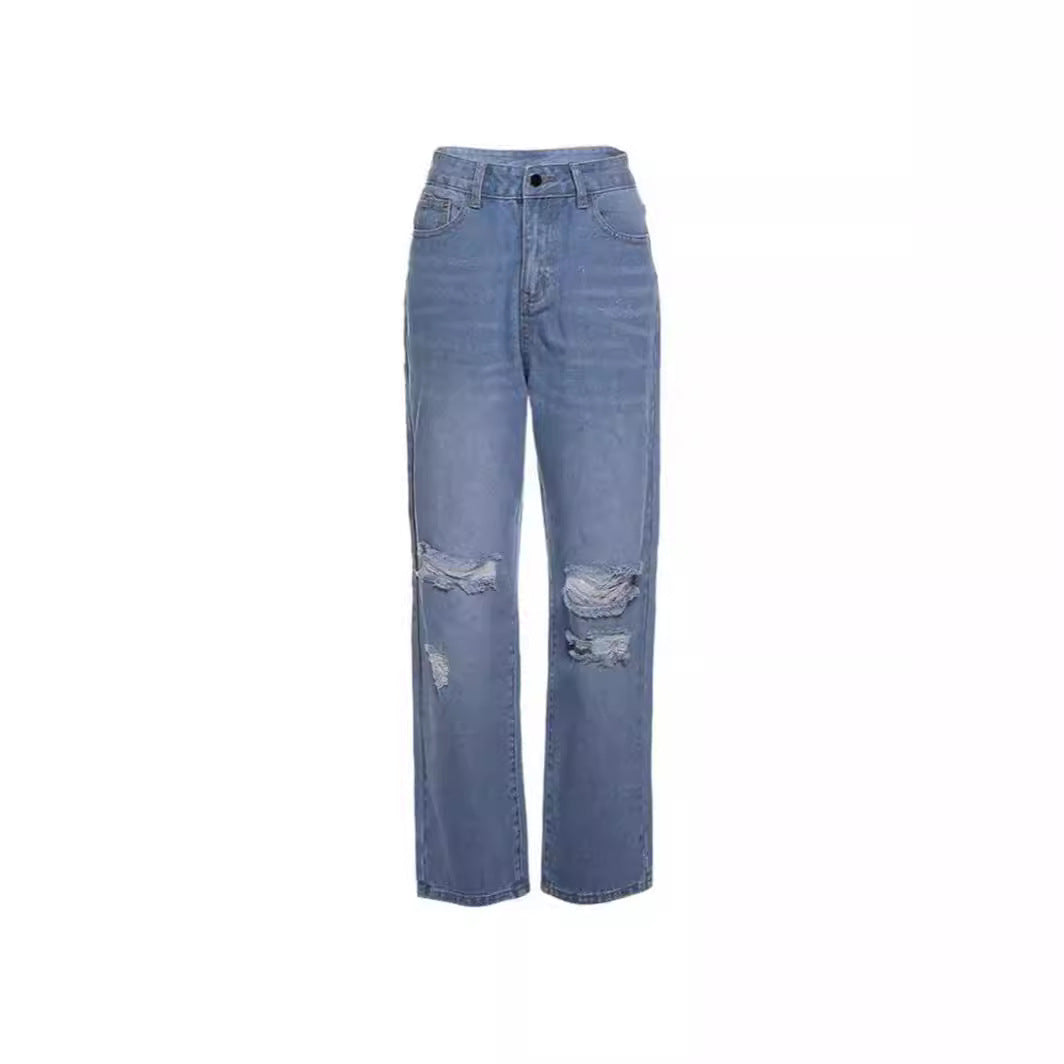 Damen Modische Baggy Jeans mit Destroyed-Details EB