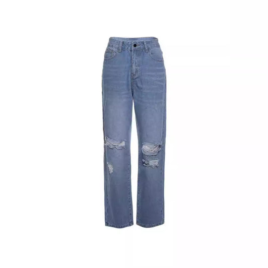 Damen Modische Baggy Jeans mit Destroyed-Details EB