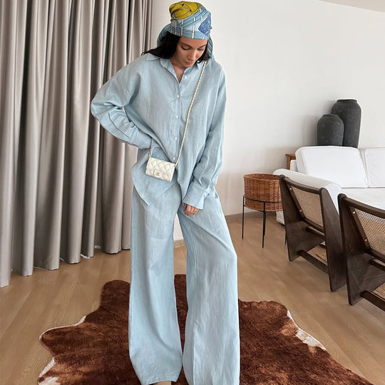 Damen lässiges Leinen-Loungewear-Ensemble EB