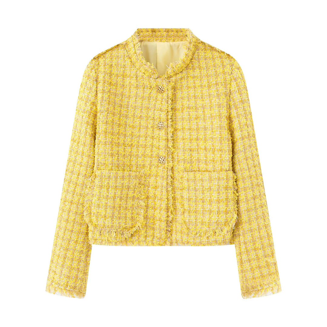 Damen stilvolle Kurzjacke im strukturierten Tweed-Design mit dekorativen Knöpfen EB