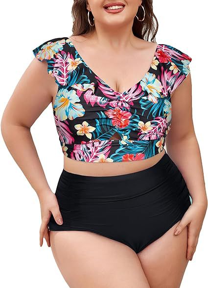 Damen Hochtailliertes Bademoden-Set mit Rüschendetails EB