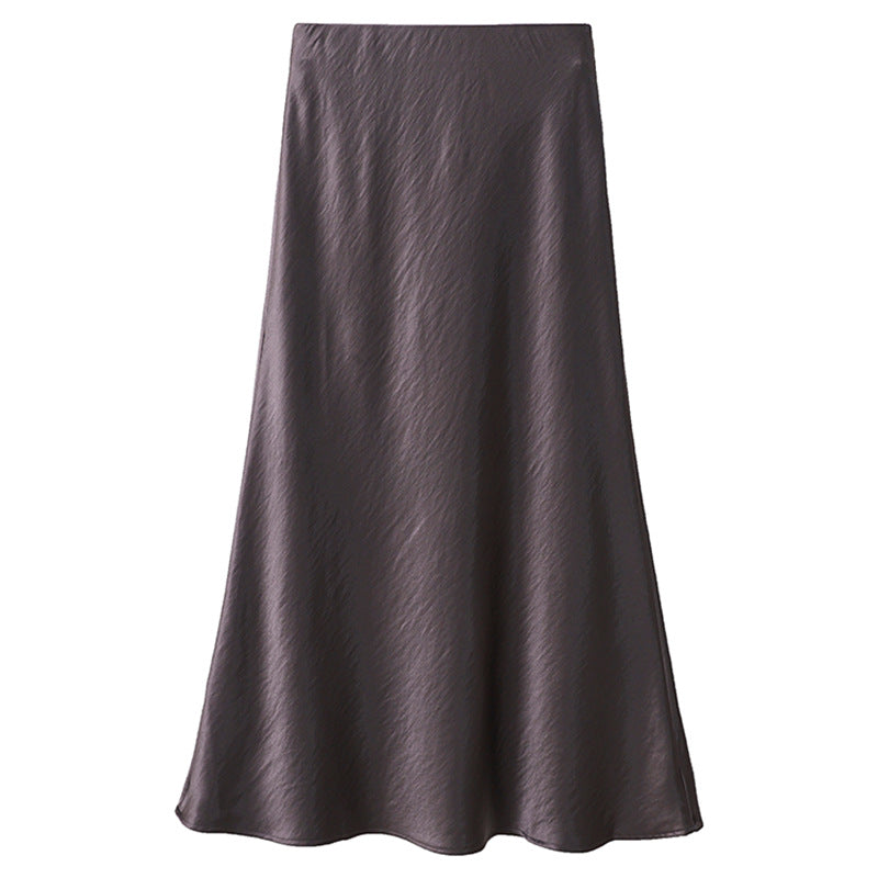 Damen  eleganter Midirock aus Satin mit A-Linie und nahtlosem Bund EB