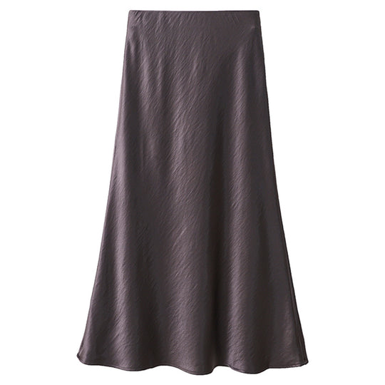 Damen  schwingender Midirock aus satinierter Viskose mit glattem Taillenbund EB