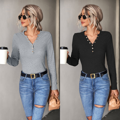 Damen Langarmshirt mit modischer Knopfleiste EB