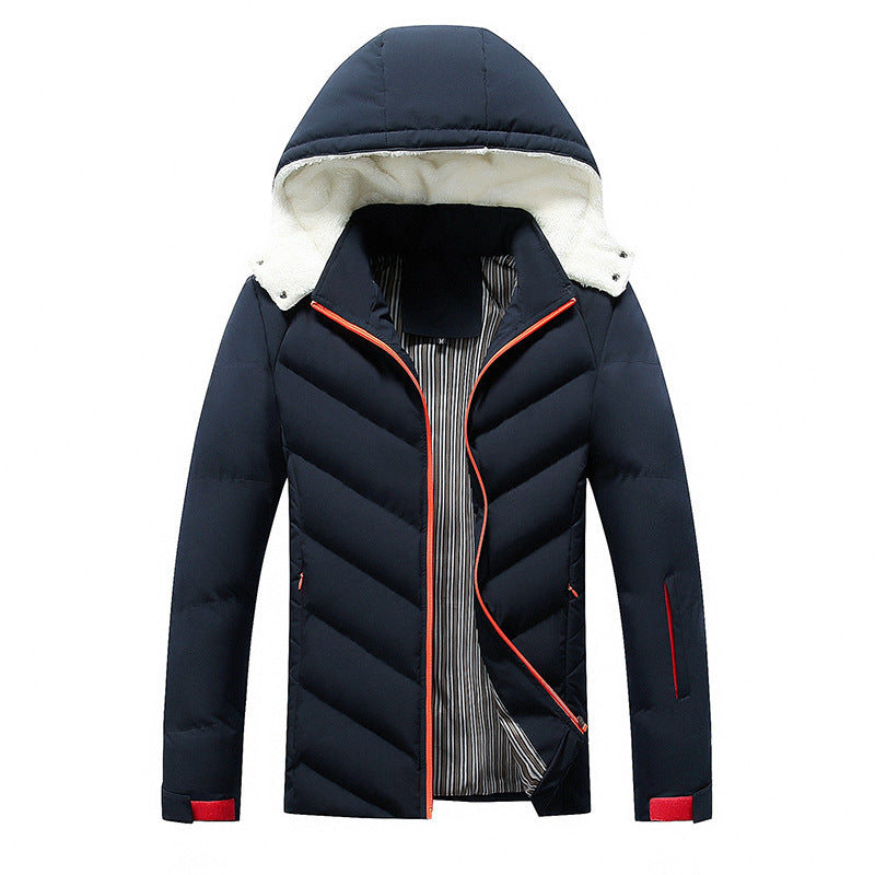 Herren gefütterte Winterjacke mit abnehmbarer Kapuze und hohem Kragen EB