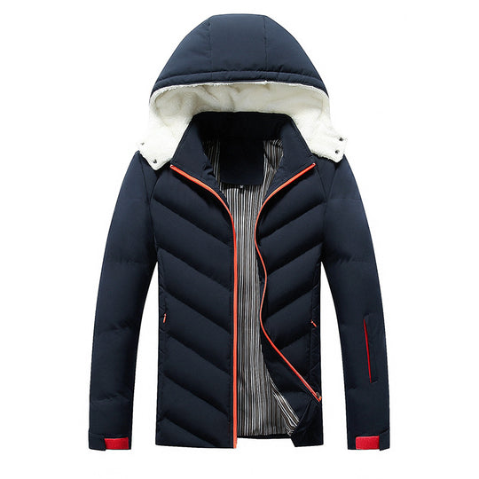 Herren gefütterte Winterjacke mit abnehmbarer Kapuze und hohem Kragen EB