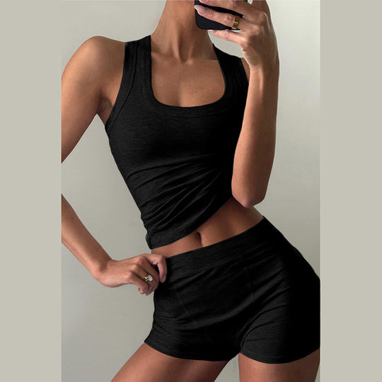 Damen Sportliches Loungewear-Set mit ärmellosem Oberteil und Shorts EB