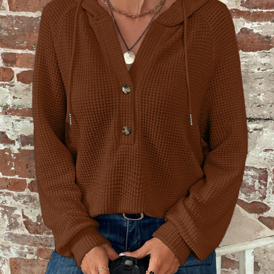 Damen lässiger Kapuzenpullover mit Knopfdetails und strukturiertem Gewebe EB