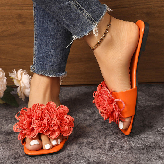 Damen elegante Slide-Sandalen mit floralen Applikationen EB