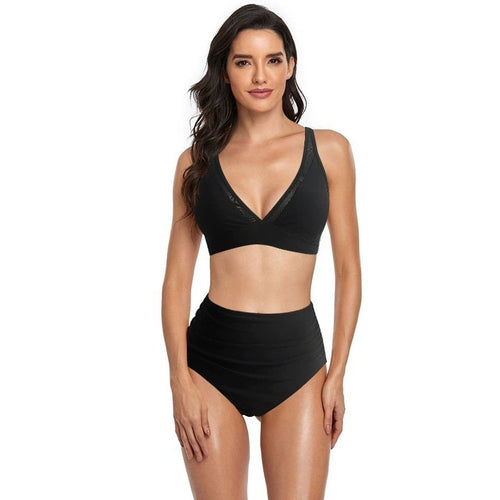 Damen Bikini-Set mit hoch geschnittenem Höschen und modernem Kreuz-Riemen-Design EB