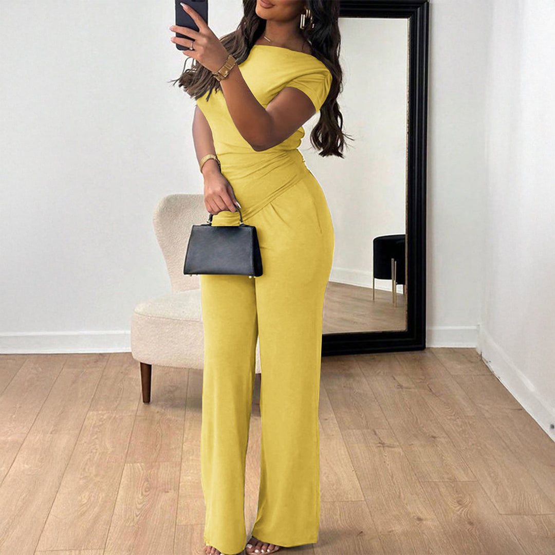 Damen Eleganter Overall mit Wickeldesign und weitem Bein EB