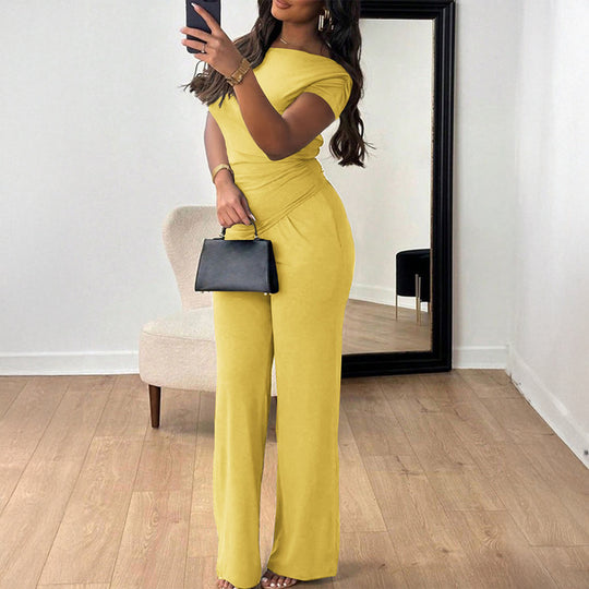 Damen Eleganter Overall mit Wickeldesign und weitem Bein EB