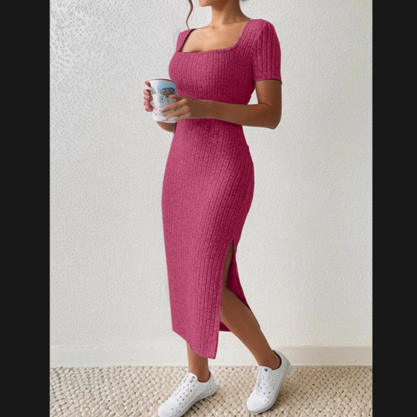 Damen Figurbetontes Maxikleid mit seitlichen Schlitzen und elastischem Material EB