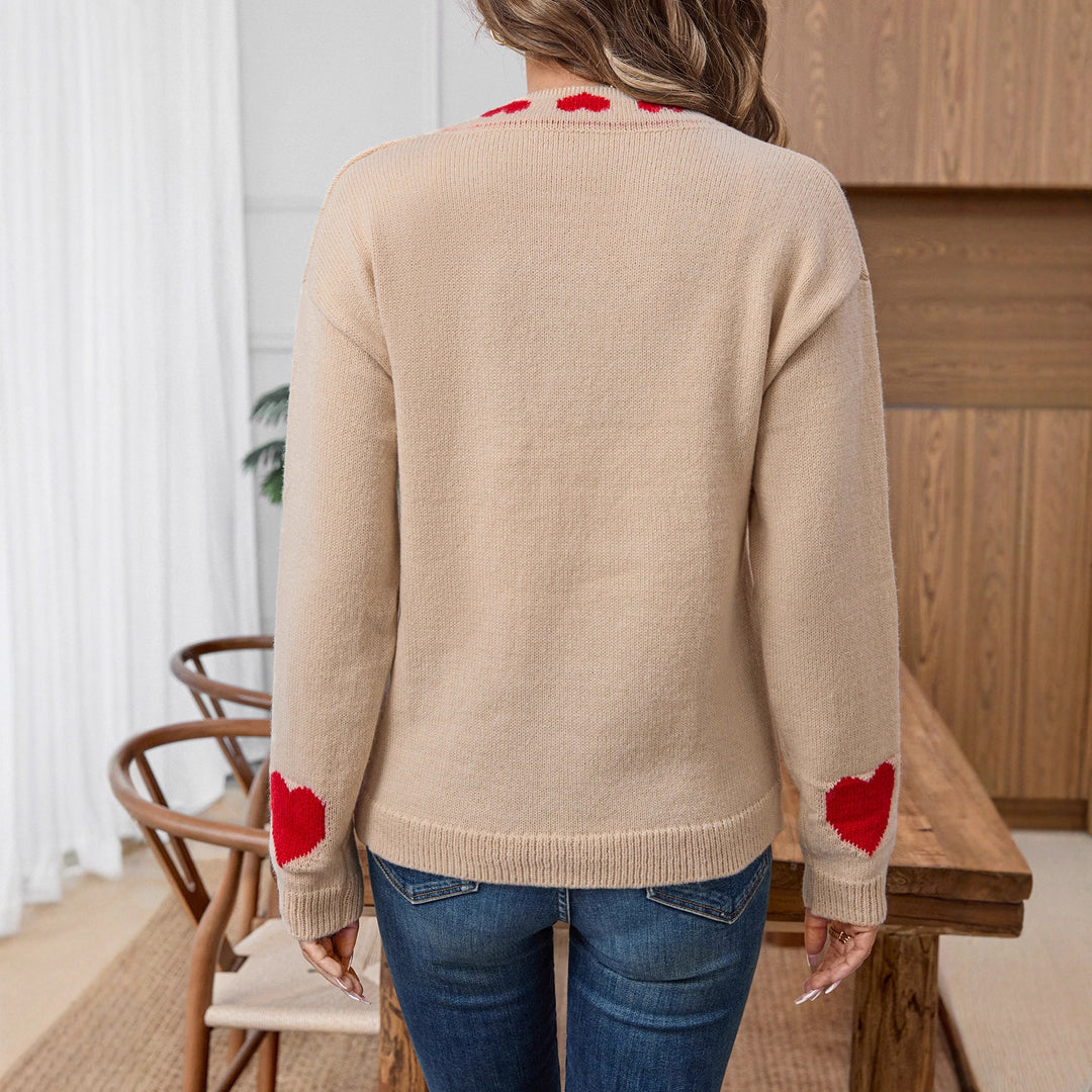 Damen Strickjacke mit romantischen Herzmotiven und Schnüroptik EB