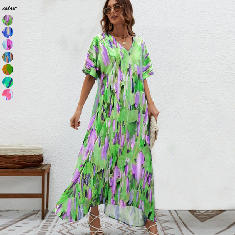 Damen Maxikleid mit V-Ausschnitt und weitem Schnitt EB