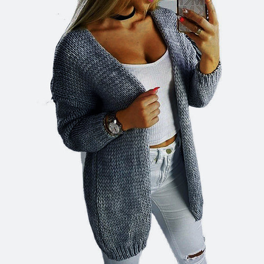 Damen lockerer Strickcardigan mit weichem Material und lässigem Schnitt EB