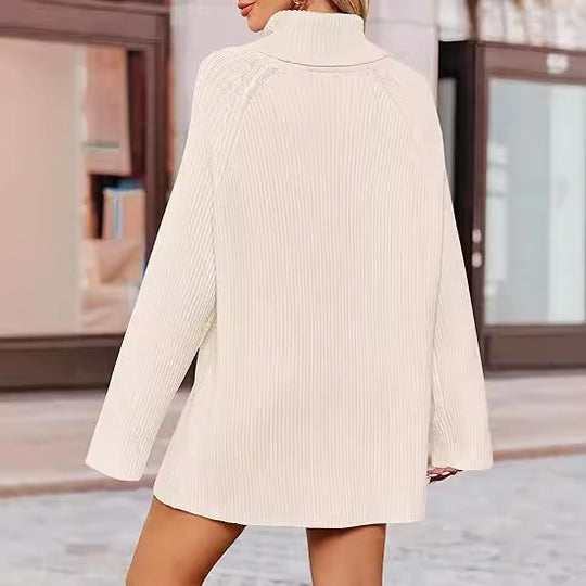 Damen Feinstrickpullover mit hohem Kragen und weitem Schnitt EB