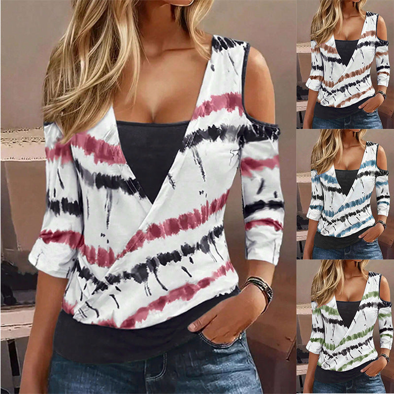 Damen Wickeloberteil mit Cut-Out-Ärmeln und einzigartigem Batikdesign EB