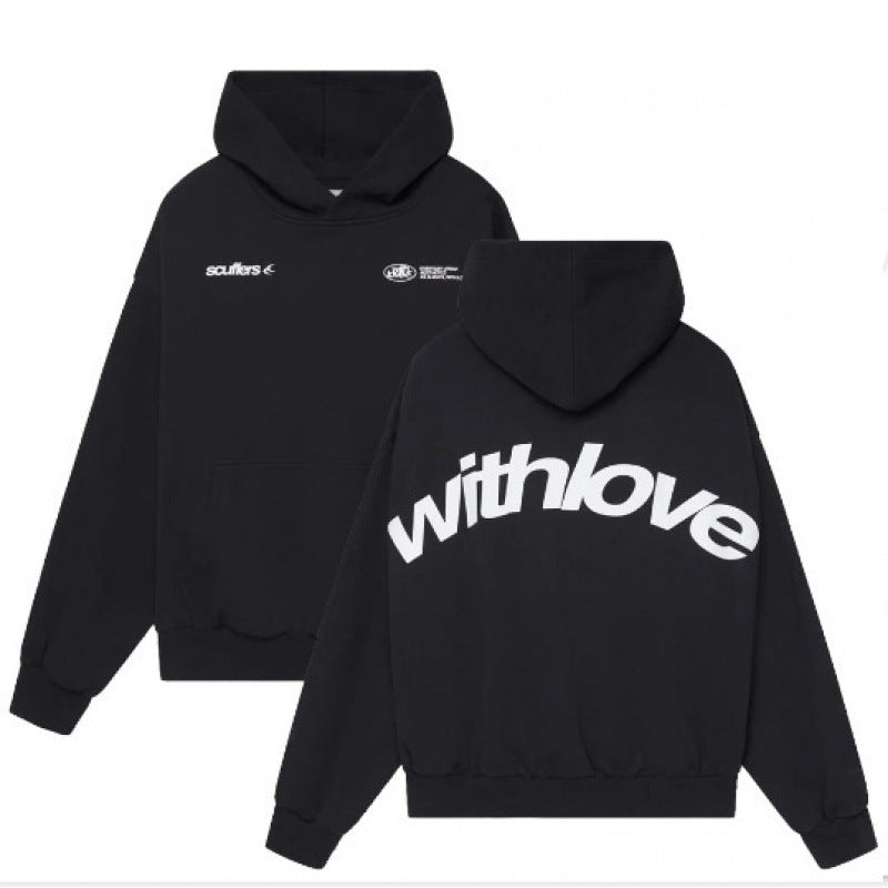 Unisex nan oversized Kapuzenpullover mit großflächigem Rückenprint, Kängurutasche und gerippten Bündchen EB