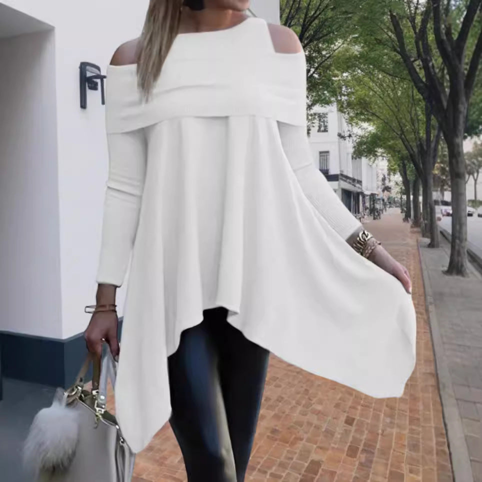 Damen Oversized Oberteil mit schickem Off-Shoulder Design und asymmetrischem Saum EB