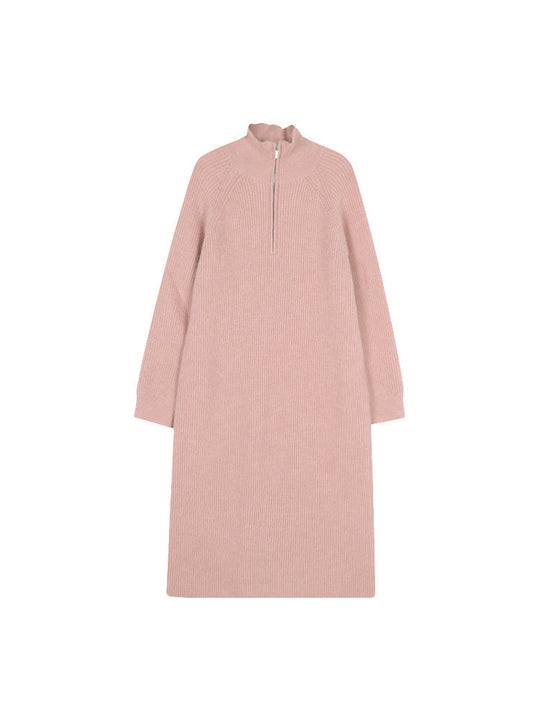 Damen Strickkleid mit hohem Kragen und Reißverschluss EB