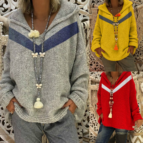 Damen lässiger Kuschel-Hoodie mit tiefem V-Ausschnitt und teilweisen Glitzer-Details EB