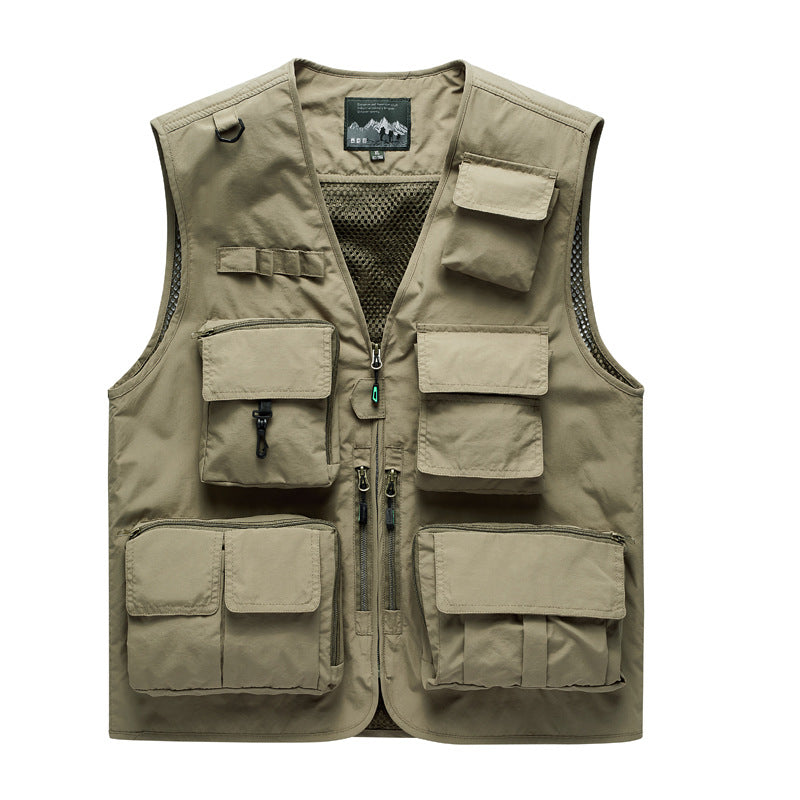 Herren Outdoor-Mehrfachtaschenweste im Anglerstil mit luftiger Mesh‑Rückenpartie und Schnellzugriffstaschen EB