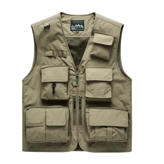 Herren Outdoor-Mehrfachtaschenweste im Anglerstil mit luftiger Mesh‑Rückenpartie und Schnellzugriffstaschen EB