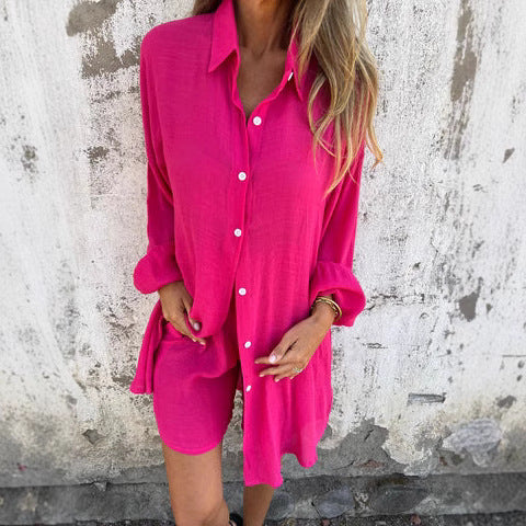 Damen Blusen-Shorts-Set mit Oversize-Schnitt – EB