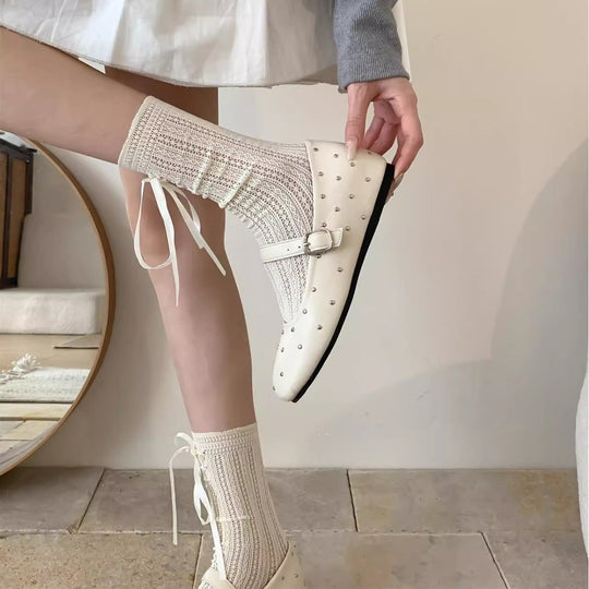 Damen elegante Ballerinas mit modischem Riemen und funkelnden Verzierungen EB