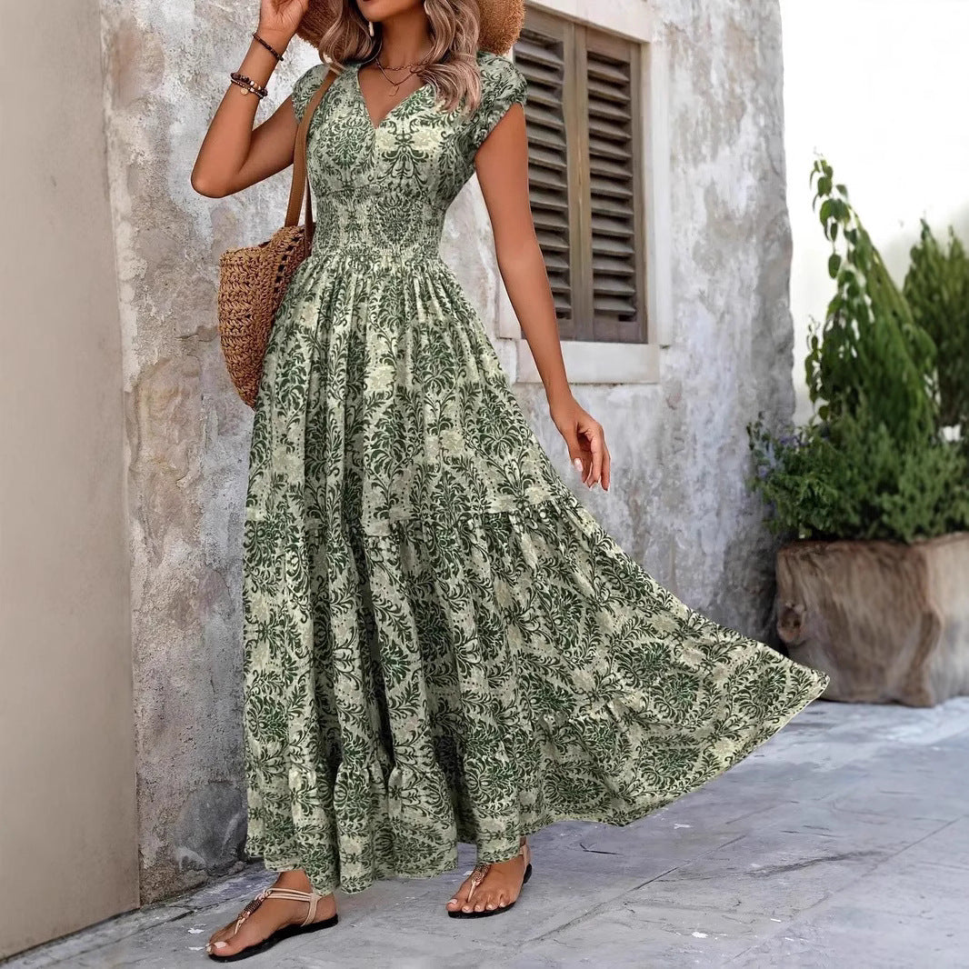 Damen Maxikleid mit romantischem Vintage-Muster und fließendem Schnitt EB