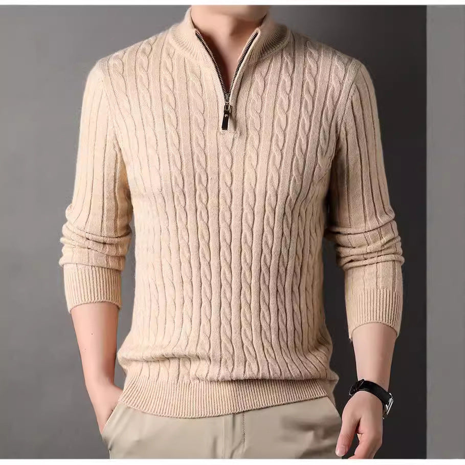 Herren Pullover mit Zipper und strukturiertem Zopfmuster EB