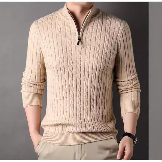 Herren Pullover mit Zipper und strukturiertem Zopfmuster EB