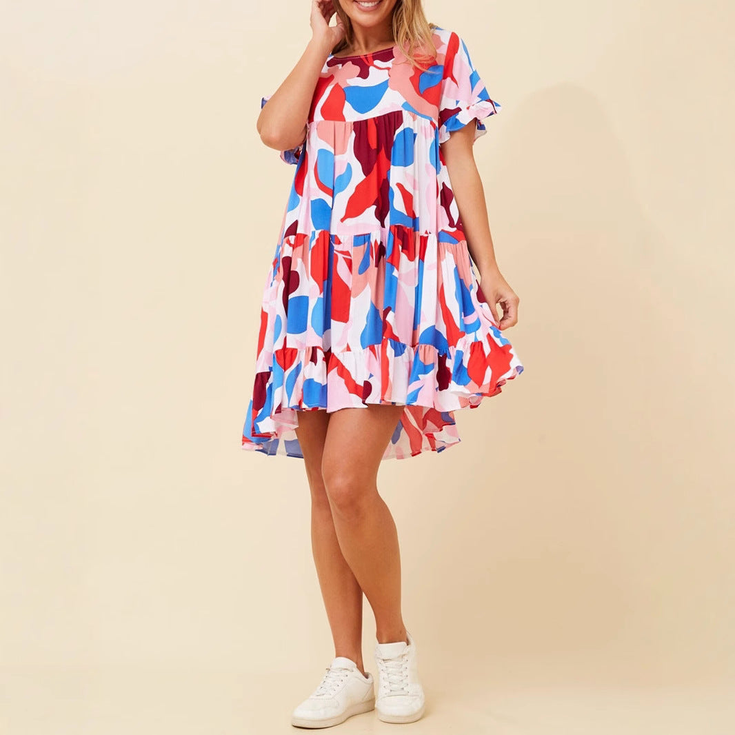 Damen verspieltes Sommerkleid mit Rüschen und asymmetrischem Saum EB