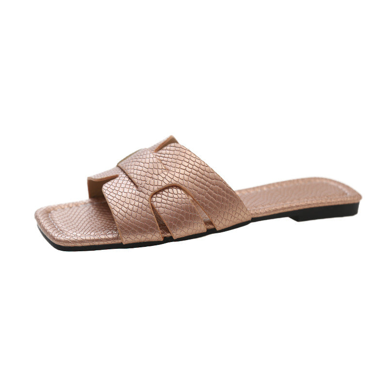 Damen modische Riemchen-Pantoletten mit elegantem Schlangenleder-Design EB