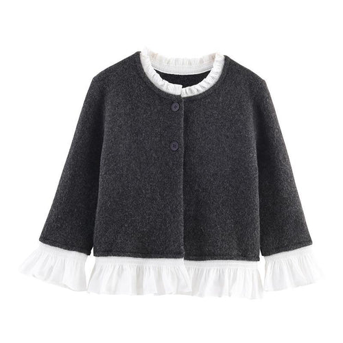 Damen Kurzjacke mit Rüschen und Knopfdetails EB