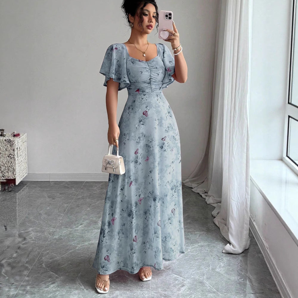 Damen Maxikleid mit fließendem Schnitt und romantischem Blumenmuster EB