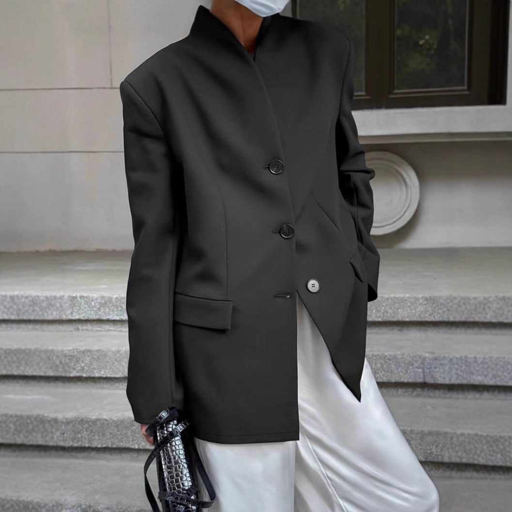 Damen Modischer Oversized Blazer mit strukturiertem Kragen und eleganten Knopfdetails EB