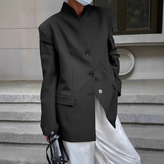 Damen Modischer Oversized Blazer mit strukturiertem Kragen und eleganten Knopfdetails EB