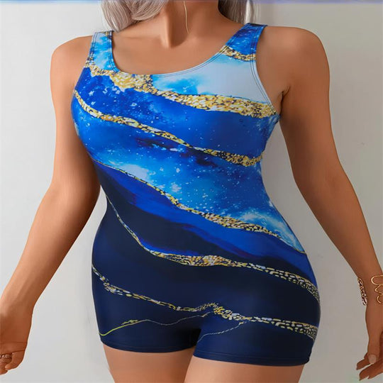 Damen Einteiler Badeanzug mit modernem Grafikdesign und elegantem Schnitt EB
